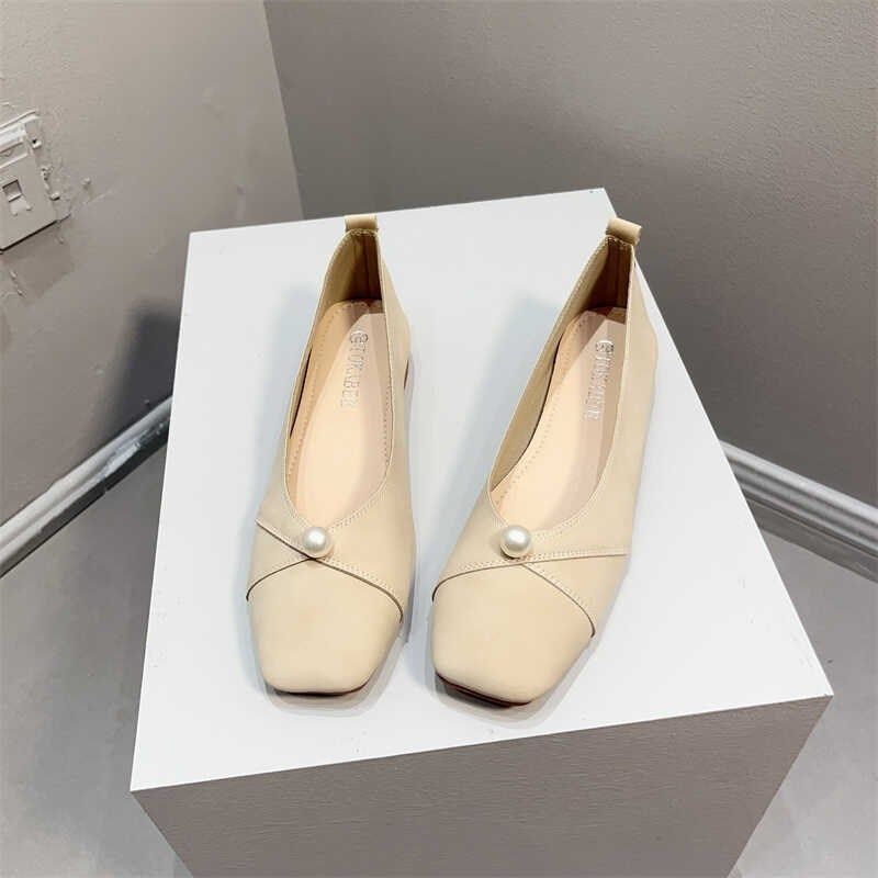 2025年新款方头浅口平底鞋女软皮奶奶鞋粗跟中跟单鞋女法式豆豆鞋,女鞋,浅口单鞋,淘宝优惠券,粉丝福利购,淘宝优惠卷