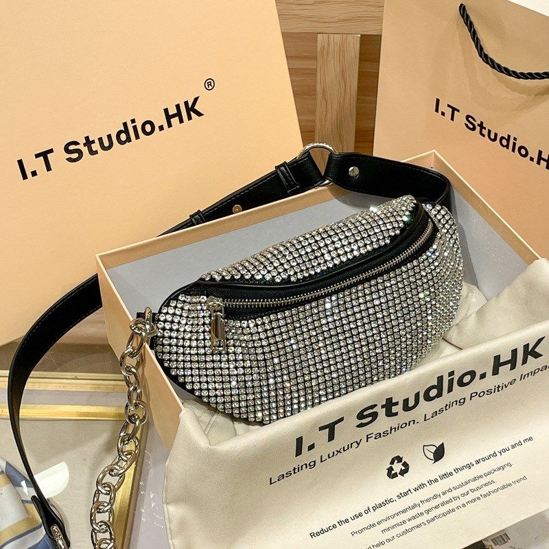 腰包2024新款百搭ins镶钻胸包单肩斜挎链条高级感女包,箱包皮具/热销女包/男包,胸包,淘宝优惠券,粉丝福利购,淘宝优惠卷