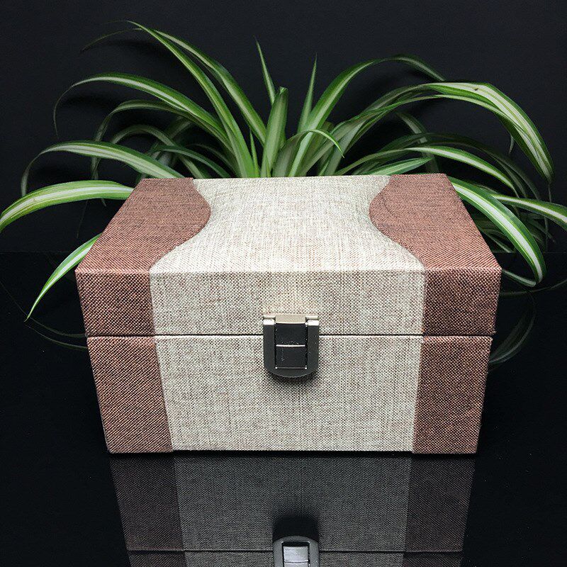 木质锦盒 瓷器文玩收藏盒 把玩摆件包装盒 麻布礼品珠宝盒