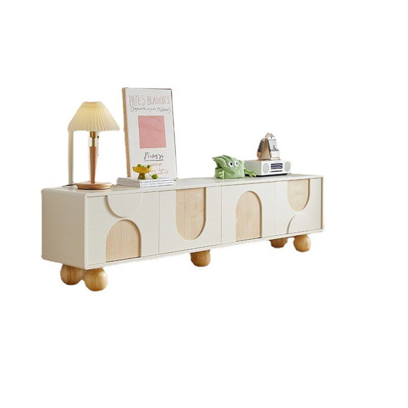 现代简约白色电视柜纯实木法式客厅拱型落地储物柜奶油风视听柜