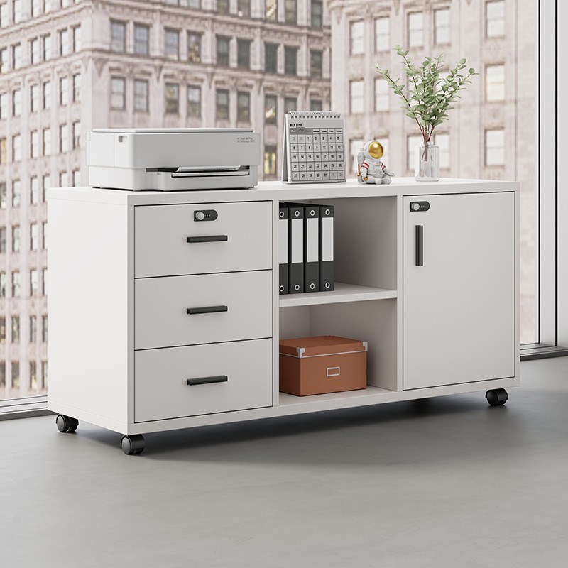 桌子下的桌子侧柜文件柜木制t侧柜可移动的低机柜带轮子的储物柜