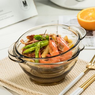 水晶玻璃水果碗法式家用2只装耐热碗吃米饭碗汤碗沙拉碗泡无