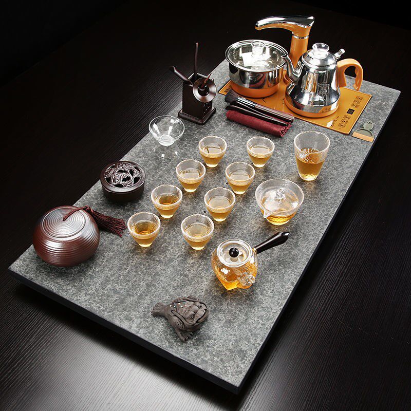乌金石茶盘自动上水茶具套装简约创意家用办公室茶台茶海石材桌面