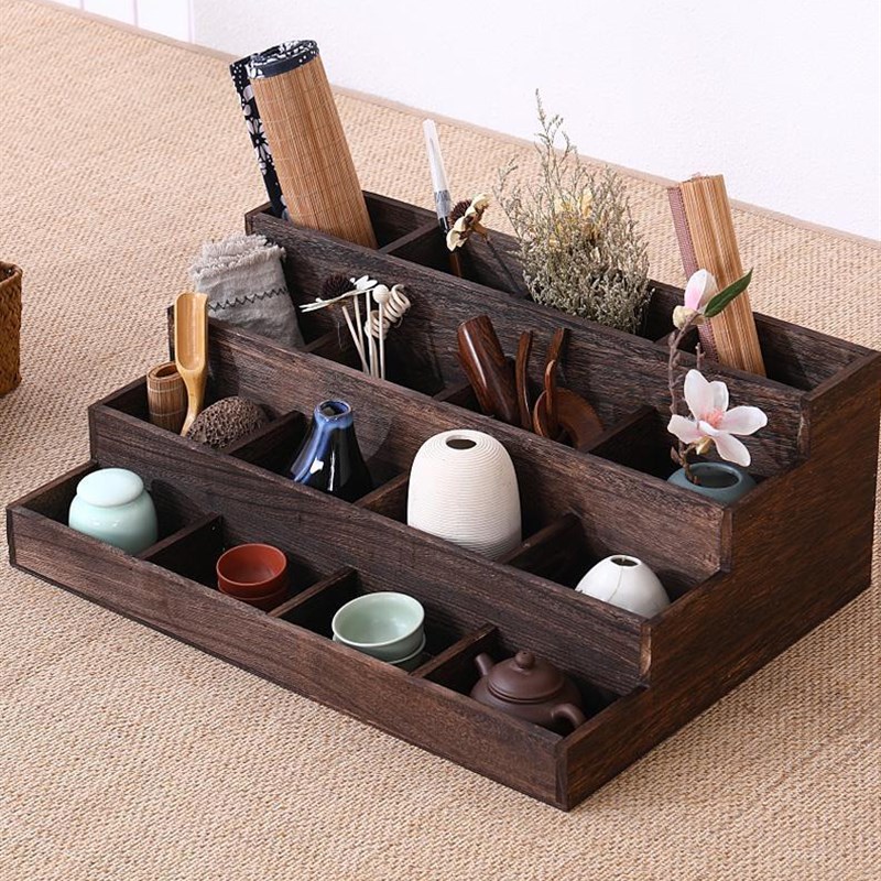 桌面实木收纳盒置物架博古架茶道零配茶具茶杯架茶托茶棚杯托杯垫