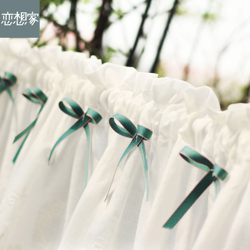 韩式田园白色纯棉植物高档蕾丝刺绣半帘装饰门帘厨房橱帘柜帘短帘