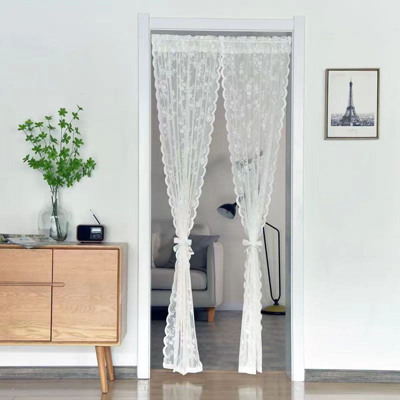 法式蕾丝门帘纱帘半帘魔术贴窗帘免打孔安装隔断帘送伸缩杆公主风