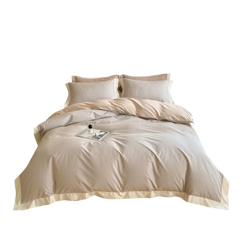 秋冬纯色100支全棉磨毛四件套简约双层贴边加厚被套床上用品