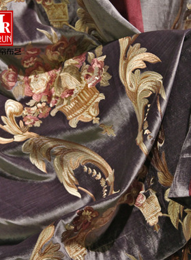 别墅客厅紫色拼接高档丝绒窗帘布刺绣花欧式奢华卧室喜庆遮光定制