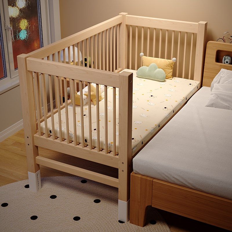 高低可调定制榉儿童床拼接床大床带护栏床边加宽宝宝婴儿实木小床,住宅家具,儿童拼接床,淘宝优惠券,粉丝福利购,淘宝优惠卷