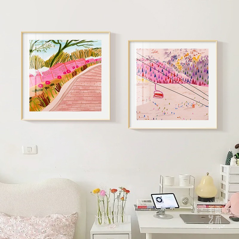 半画艺术 粉色风光 多巴胺挂画可爱少女孩儿童房装饰画幼儿园卧室图片