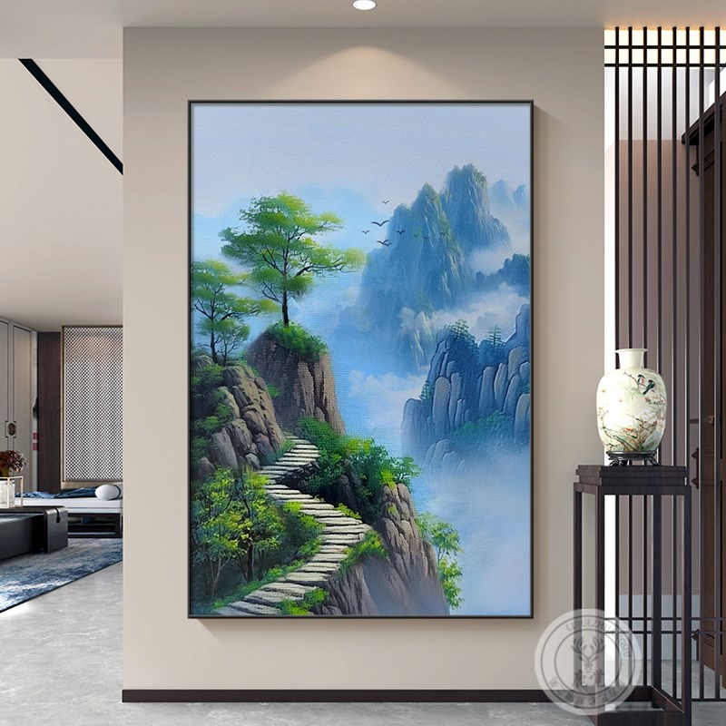 有山无水靠山画绿色玄关过道挂画2025新款客厅装饰画办公室青山图