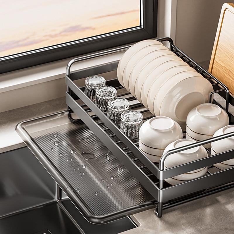 德国沥水碗架不锈钢家用碗碟收纳架厨房台面多功能放碗盘筷置物架