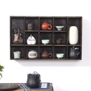 实木茶杯收纳架博古架茶具茶壶置物架挂墙多宝阁展示架古董摆件架