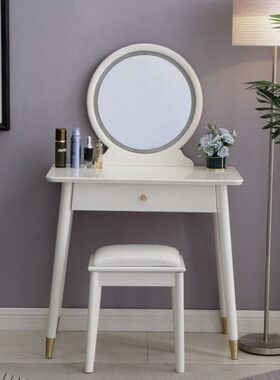 全实木梳妆台白色家用卧室小户型收纳桌现代简约网红lns风化妆台