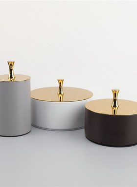 现代简约欧式轻奢玉石金属圆首饰盒G收纳盒摆件样板房饰品摆件