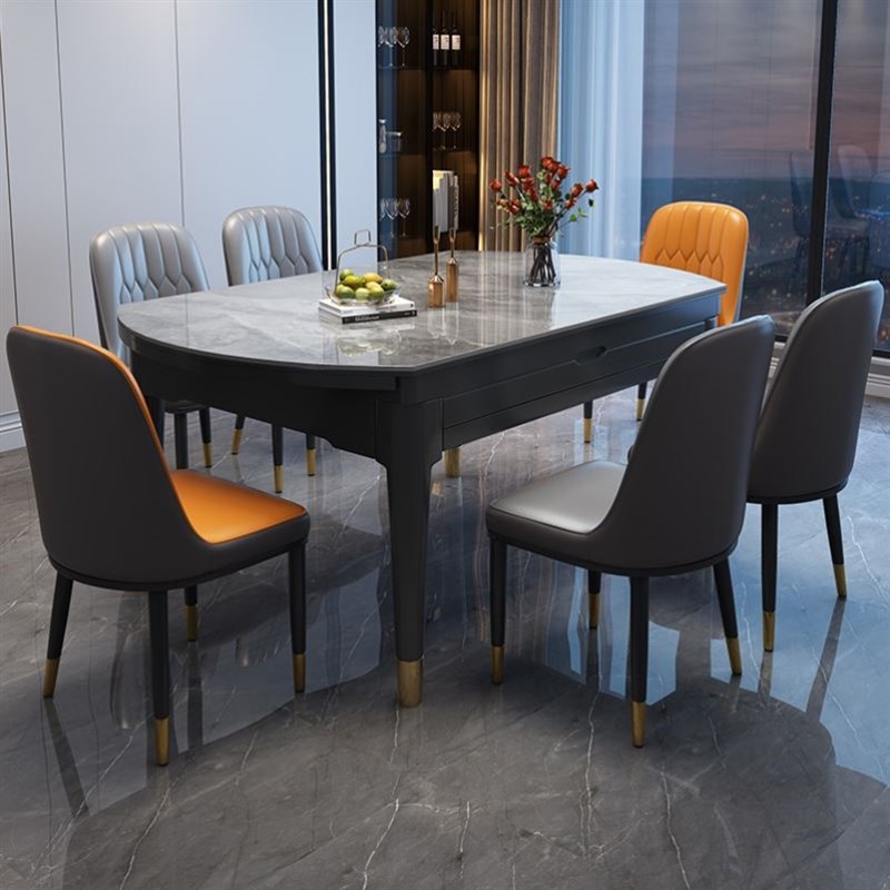伸缩餐桌现代简约轻奢小户型家用可伸缩H折叠方圆圆形岩板餐桌39