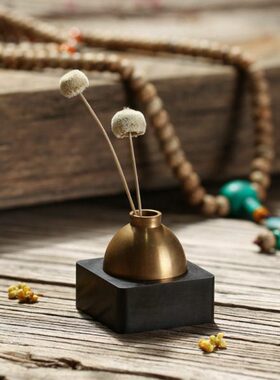 黄铜花器摆件家居饰品 装饰房间的小饰品 创意茶室内茶道花插送礼