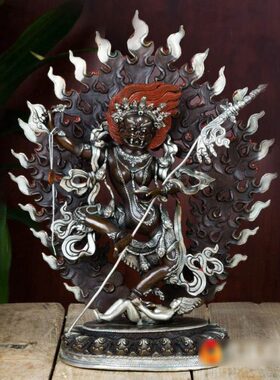 尼泊尔狮面空行母铜像 西藏现代桌面10寸紫铜镀银空行母神