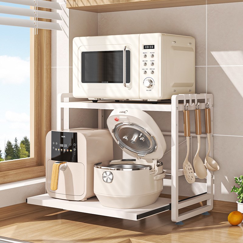 可伸缩厨b房微波炉置物架台面可抽拉烤箱架子家用电电子锅小家电