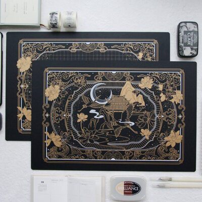 A3黑金双色国风魔法阵雕刻手账橡皮章背景板垫板雕刻版