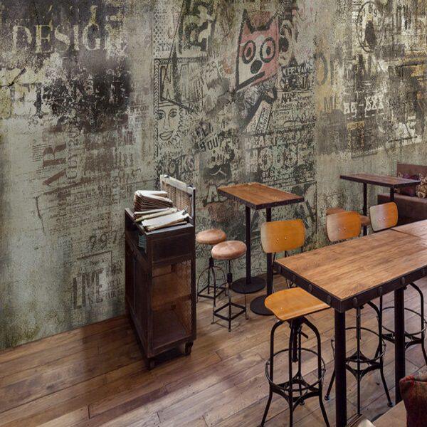 复古怀旧水泥墙涂鸦壁画ktv酒吧餐厅网吧背景壁纸个性工业风墙纸
