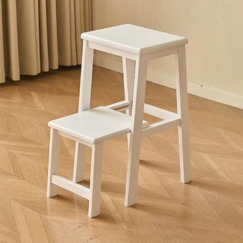实木梯凳稳步踩高凳厨房登高家用加厚多功能两步白色爬台阶折叠凳