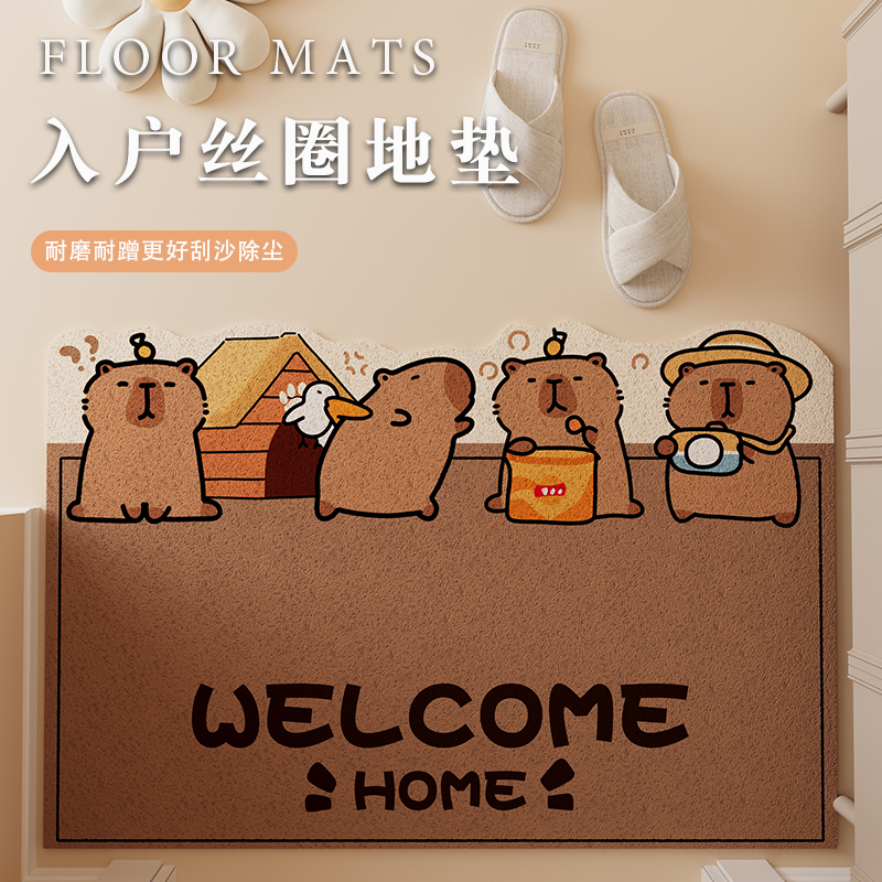 卡皮巴拉入户门地垫卡通可爱大门C口丝圈地毯门厅防滑垫玄关换鞋