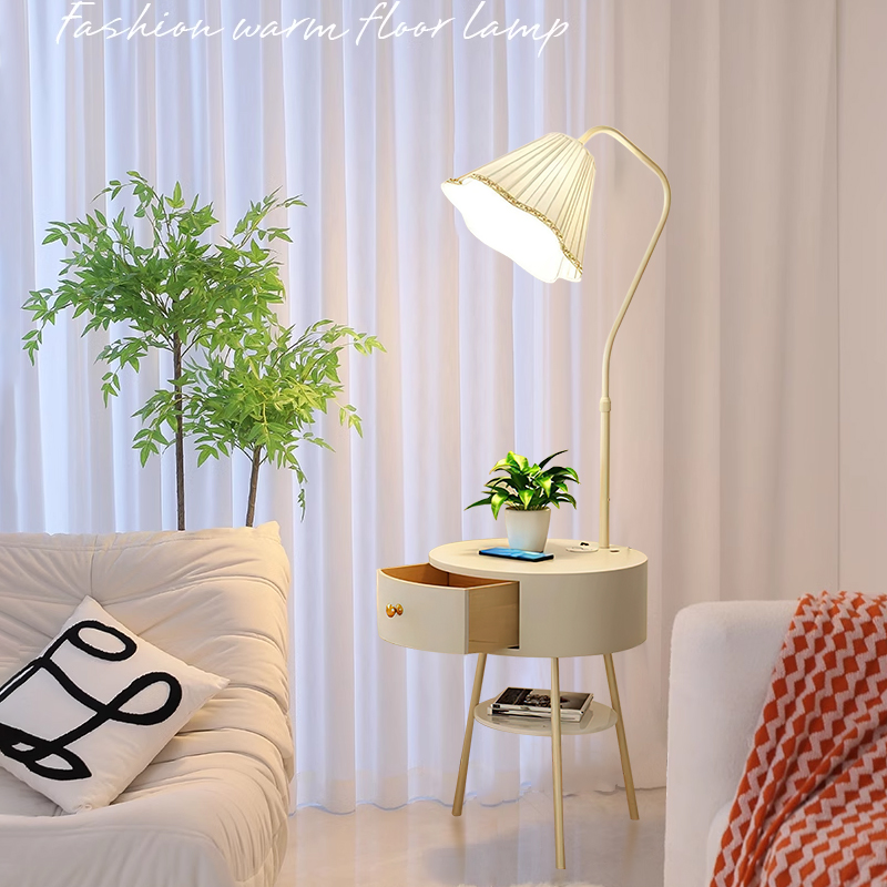 法式奶油风e落地灯客厅沙发旁边几氛围灯书房卧室床头柜一体台灯