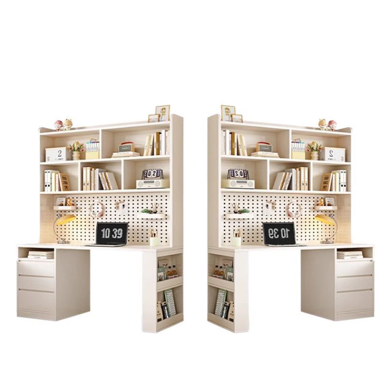 实木转角电脑桌台式书柜书桌组合一体家用办公卧室学生写字学习桌