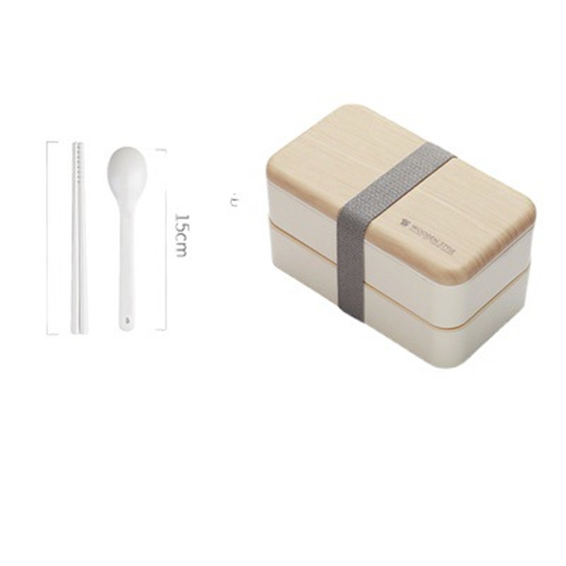 木纹双层大容量便当餐盒塑料分格饭盒可微波炉加热女上班族分隔型
