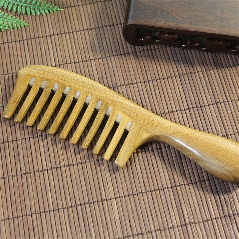 直供 绿檀木梳子檀香木玉檀香宽齿按摩梳长发拼接木梳