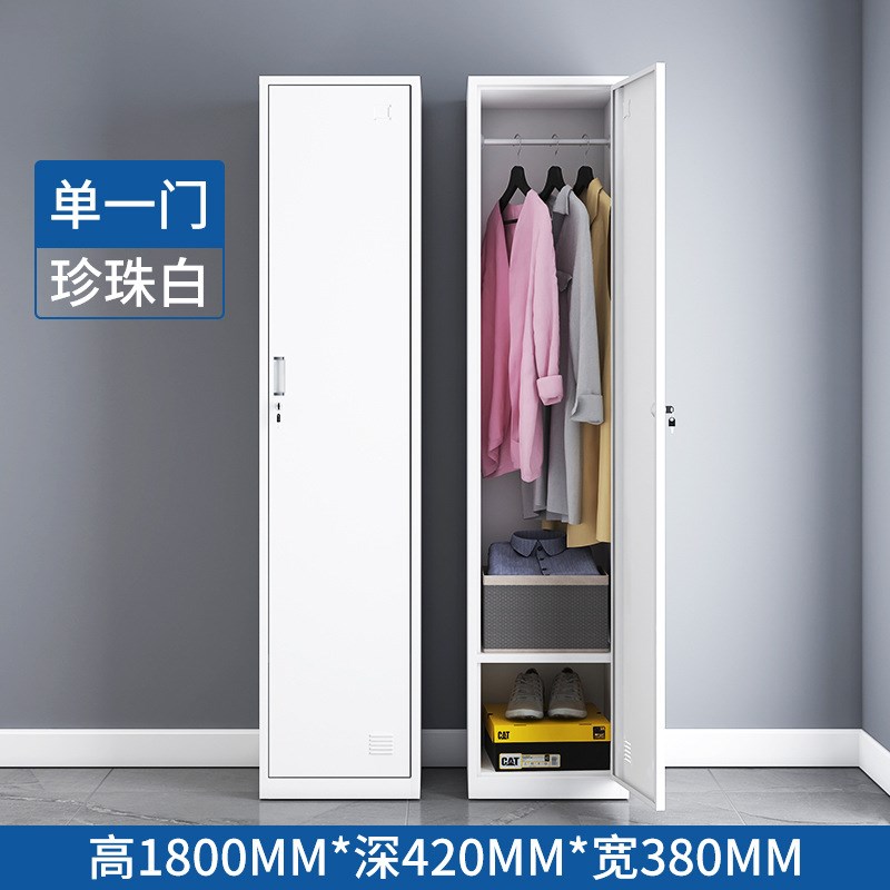 家用单门更衣柜铁皮柜带锁日常衣帽收纳储物柜家用收纳鞋柜1.8m