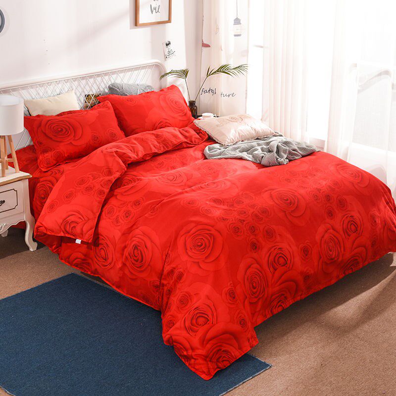 69N四件套床上用品磨毛大红被套床单枕套婚庆四件套学生宿舍三件