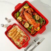 方形双耳陶瓷餐盘家用烤箱烤盘烘焙长方盘芝士焗饭盘简约创意菜盘