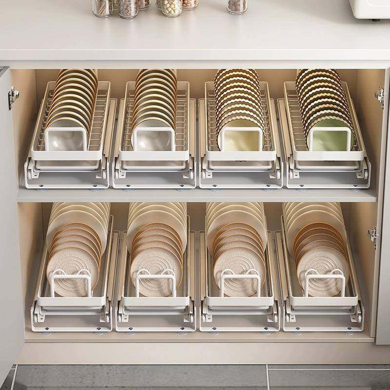 放架厨房抽拉碗碟橱柜内拉fasfqf21篮碗架抽屉式分层碗盘子纳沥收