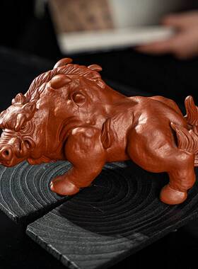 创意紫砂猪刚鬣茶宠制品摆件精品可养家居桌面装饰大号紫砂工艺品