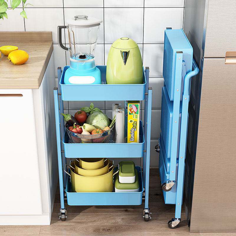 免安装折叠厨房置物架落地多层蔬菜篮婴儿用品收纳架小推车可移动