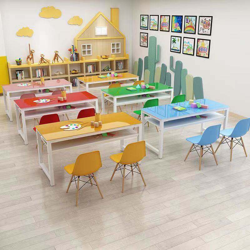 幼儿园绘画桌儿童画画桌学生课桌椅美术教室桌子拼接手工桌彩色桌