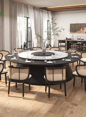 电动餐桌饭店FGP包厢大15酒人20人桌椅合店宴会组自动转盘岩板圆