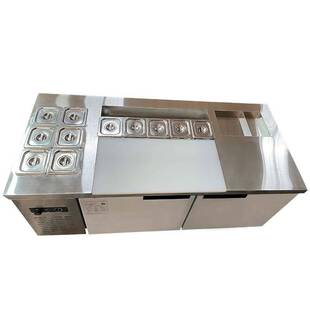 汉堡店操作台商用擀面台不锈钢冷藏披萨台塔斯汀中心岛保鲜工作柜