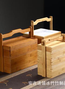 竹制提箱竹编篮茶收20221009纳箱外茶提盘便携竹提盒具三层食盒大