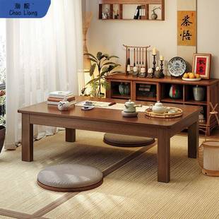 简实木桌腿茶几易简小户型家用茶桌约CLP客厅子中式 双层储物茶台