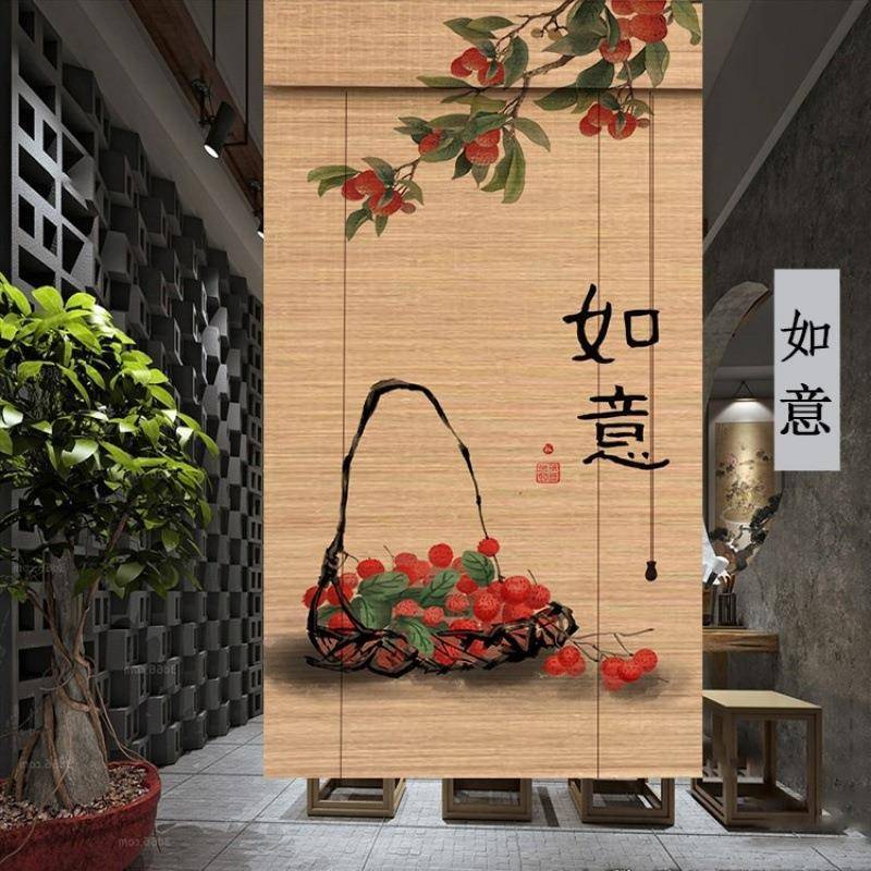 头层竹丝碳挂化打印花竹帘窗帘中日式暖居免孔卷12345678画帘隔断
