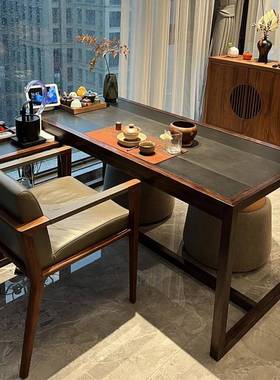W8新式中组阳台桌椅合小户型家茶用功夫泡茶台实木喝AJR茶桌胡桃