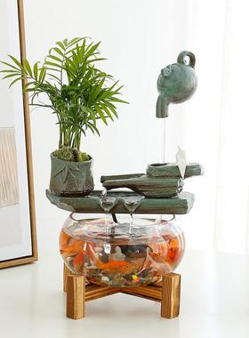 悬循环流水摆配件搭配玻璃厅小鱼缸件喷WCU泉加湿器壶客办公室桌