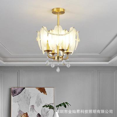 美式轻奢吊灯田园D035复客厅餐过厅卧古玄关道玻璃羽毛水晶设室计