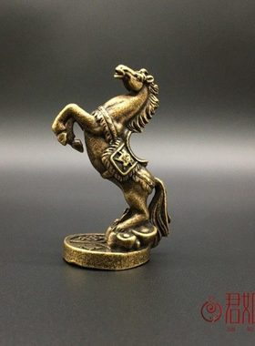 实心黄铜做旧马到成功小摆件 实心铜生肖骏马 站立铜马迷你小马