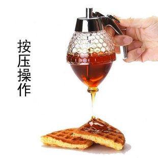 蜂蜜分配器糖浆分发器按压式蜂蜜壶创意下漏透明尖嘴罐子分发器