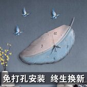 饰 创意静音客厅挂墙艺术钟表装 羽毛挂钟家用时尚 挂表现代简约个性