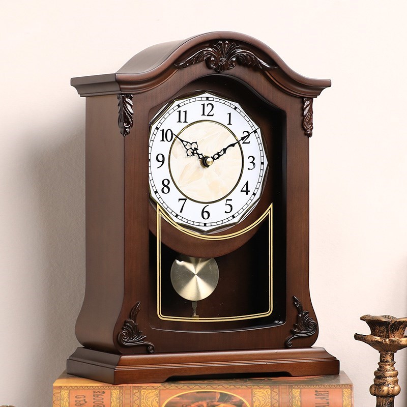 覆古实木座钟客厅高端高级欧式桌面钟表家用K摆钟202X5新款台式时